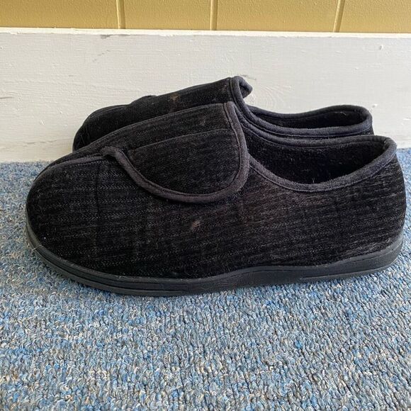 Mens sz 11 slip on slippers w/adjustable top strap black - Picture 1 of 8